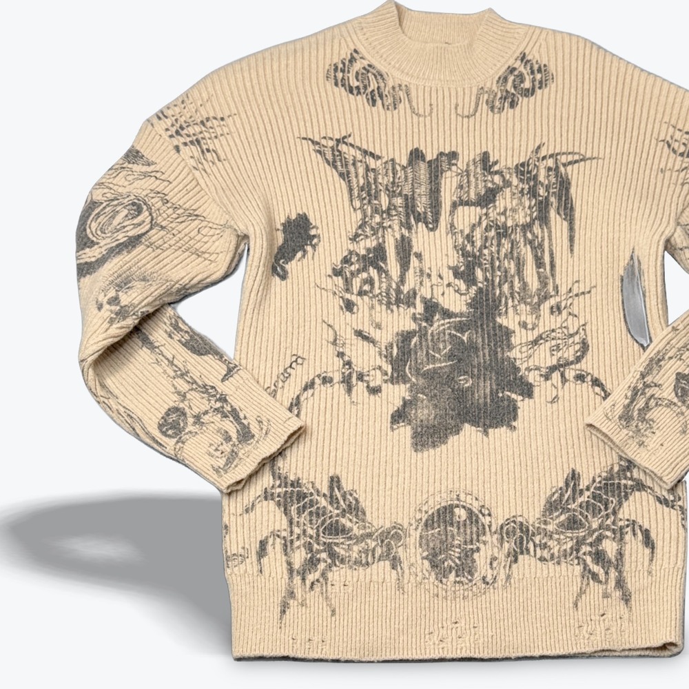 CIDER Graphic Knit Sweater Goth Grunge Sweater Punk Snakes Roses Distressed‎ XS